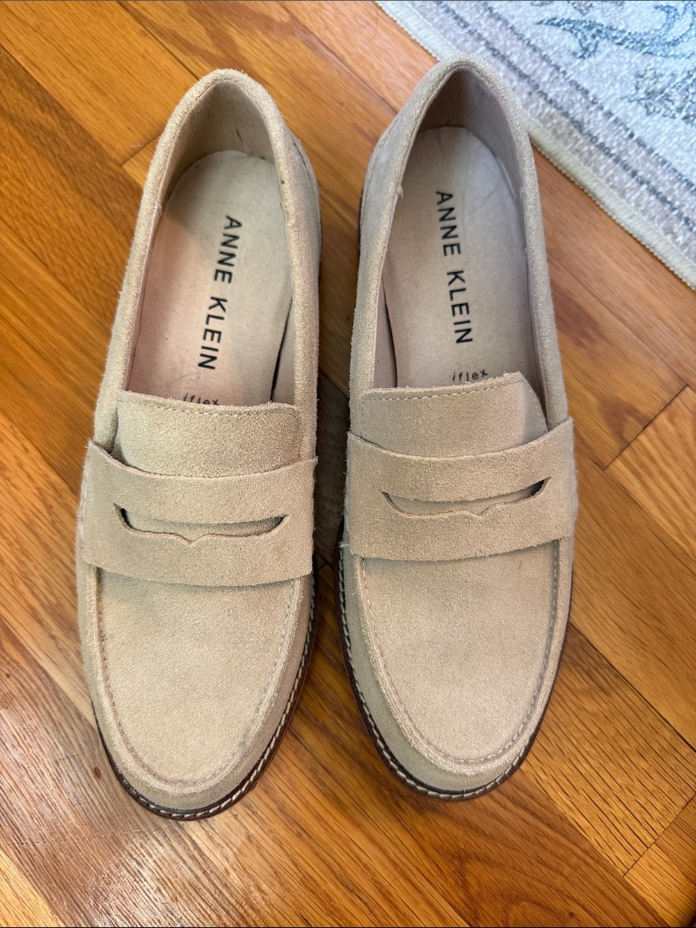 Anne Klein Men’s Suede Penny Loafers in Light Taupe